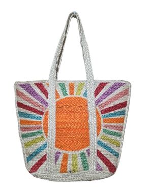 Woven Sunburst Jute And Straw Tote Bag in Multi-Color